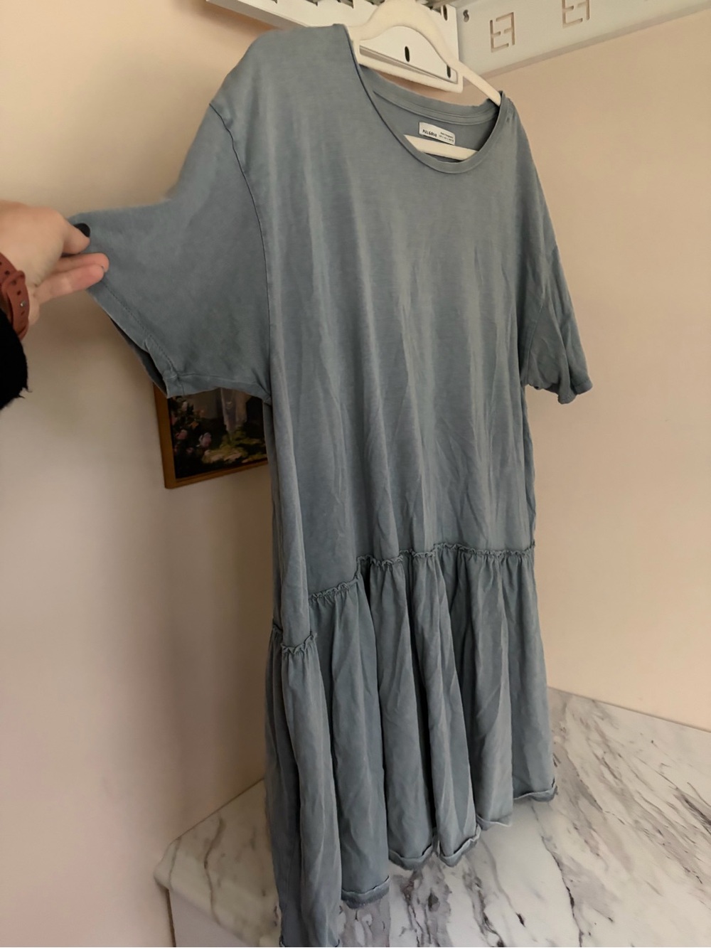 Pull&Bear Grunge Oversized L Tiered Midi Dress in Dusty Blue